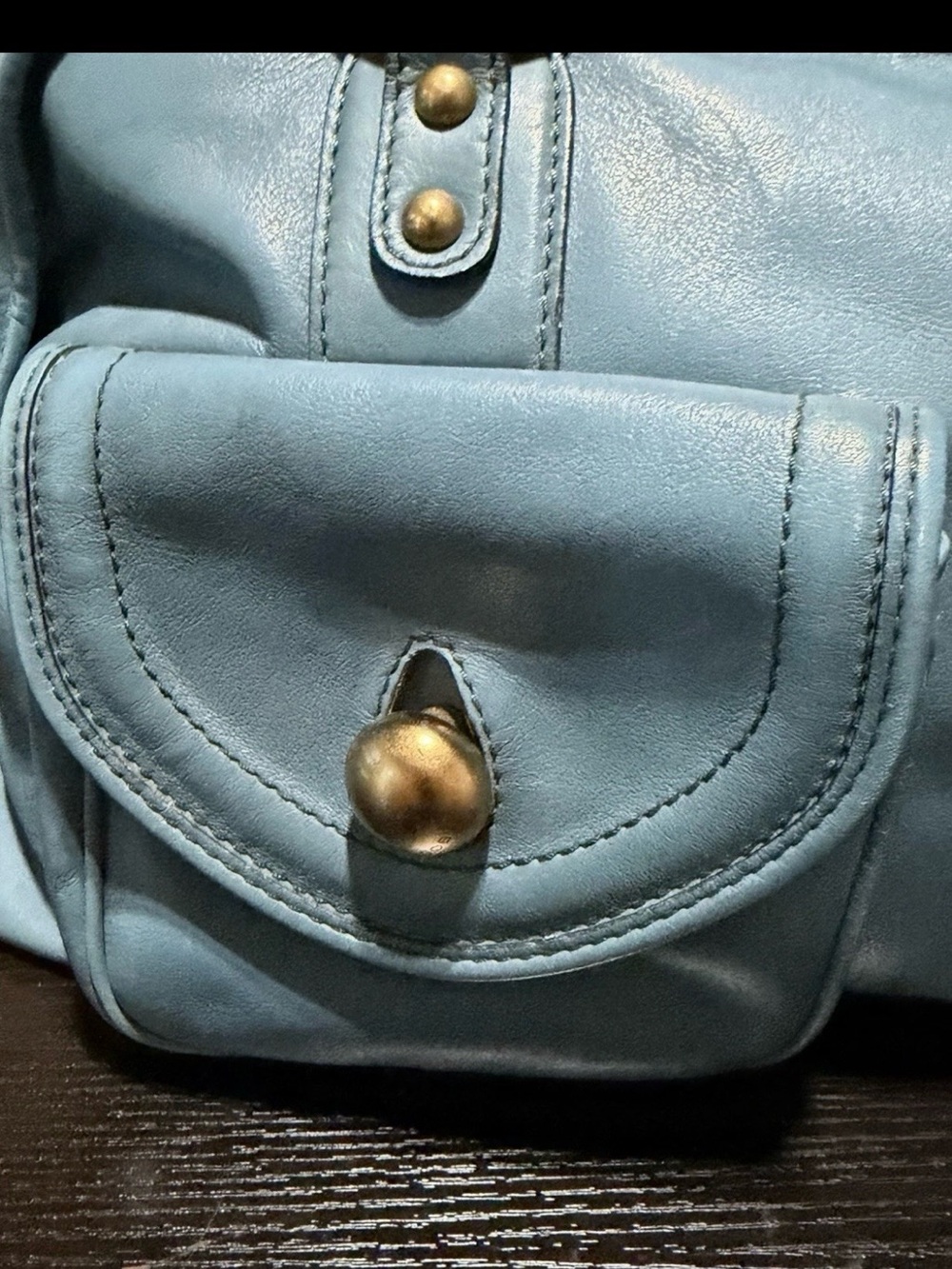 Marc Jacobs Light Blue Leather Shoulder Bag with Front Pockets. - Picture 6 of 10